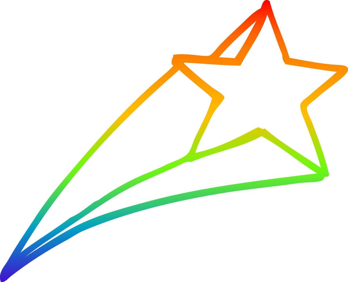 rainbow gradient line drawing cartoon shooting star vector