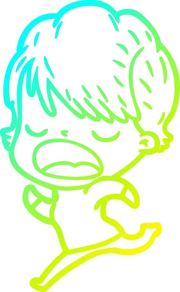 cold gradient line drawing cartoon woman talking vector