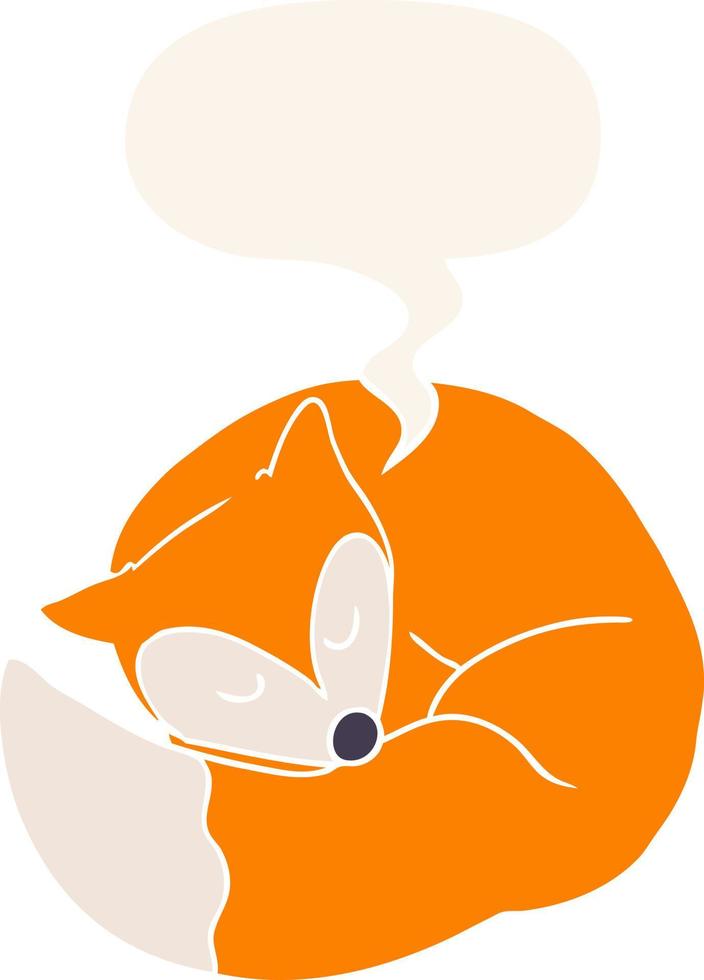 cartoon sleeping fox and speech bubble in retro style vector