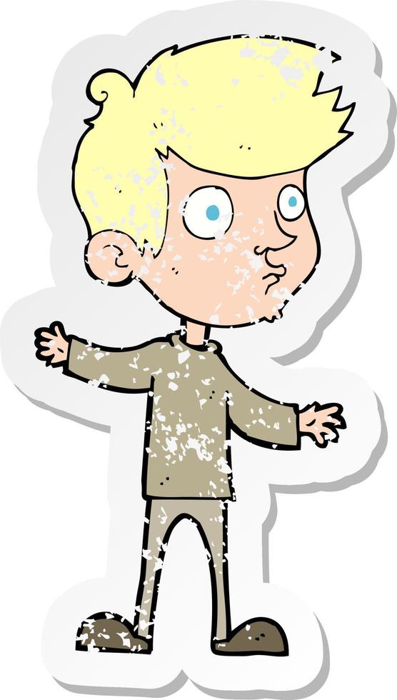 retro distressed sticker of a cartoon curious boy vector