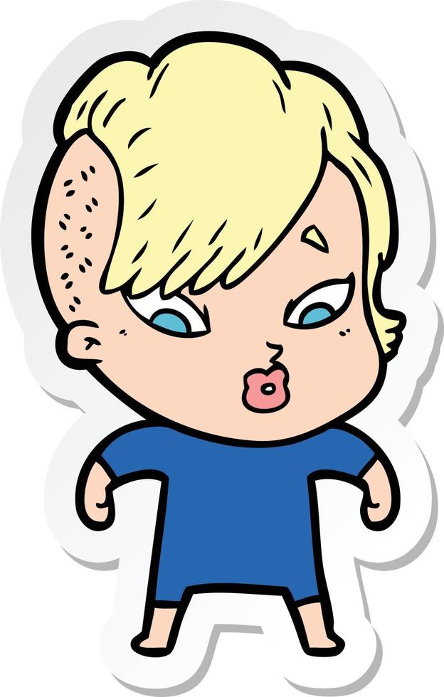 sticker of a cartoon surprised girl vector