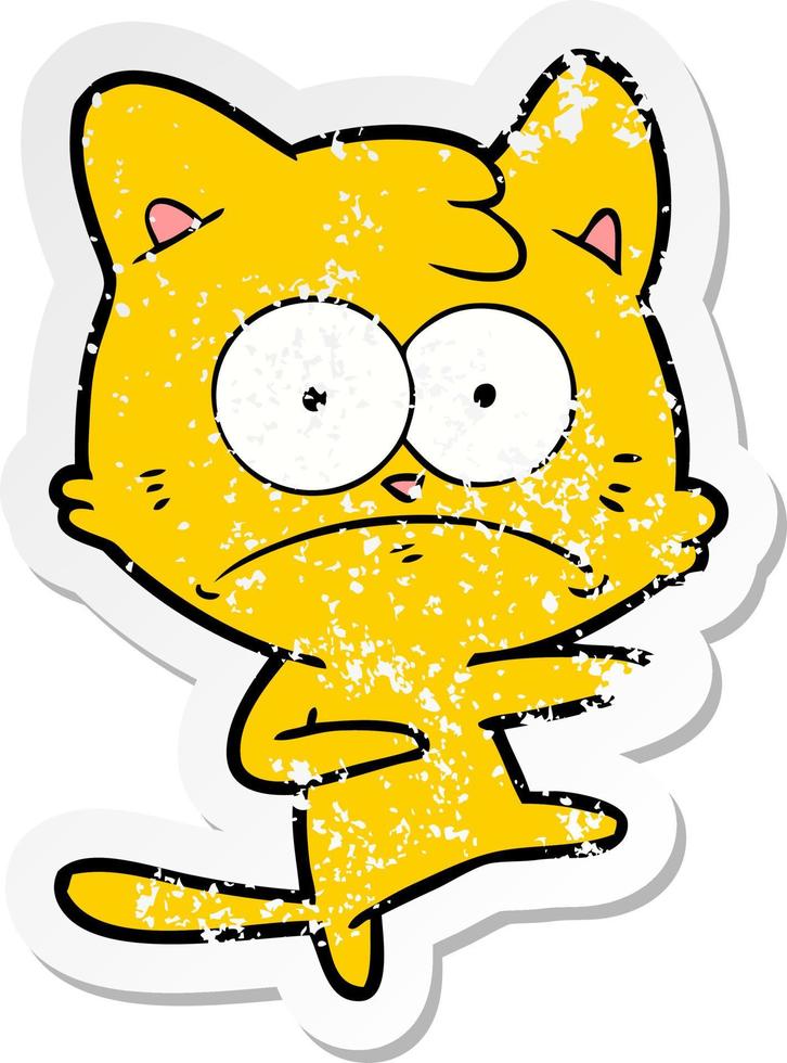distressed sticker of a cartoon nervous cat vector
