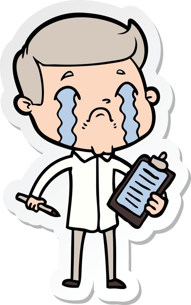 sticker of a cartoon man crying vector