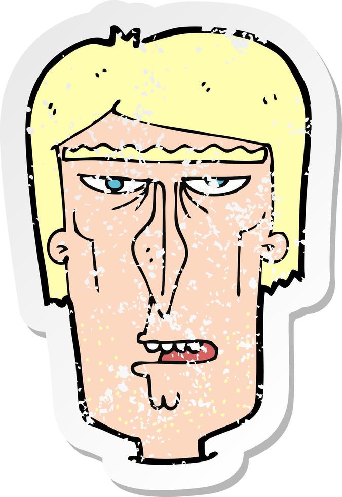 retro distressed sticker of a cartoon angry face vector