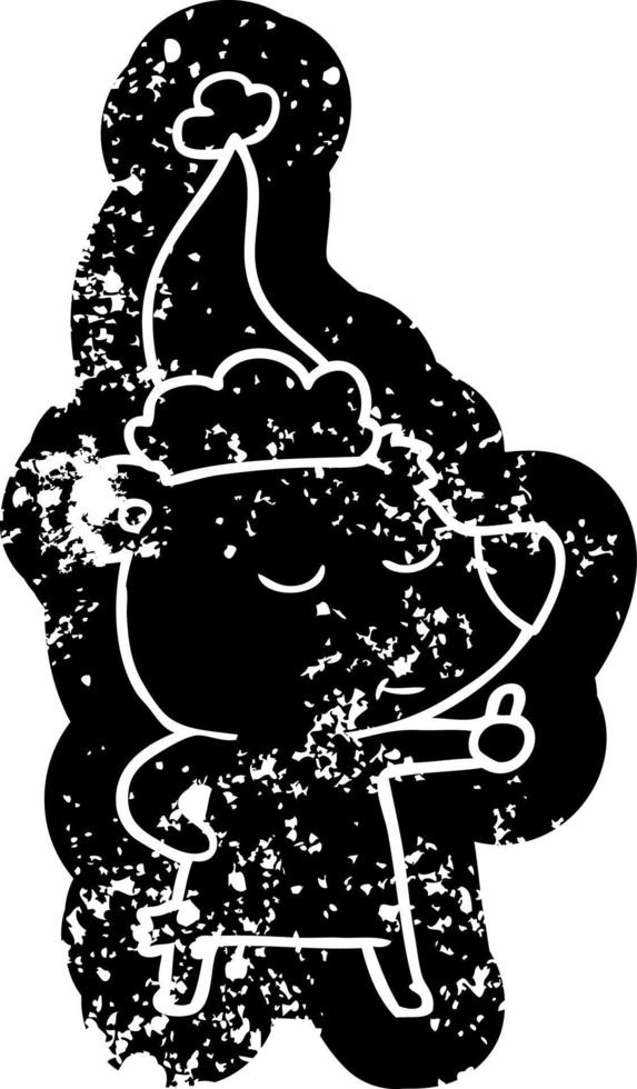 happy cartoon distressed icon of a bear giving thumbs up wearing santa hat vector
