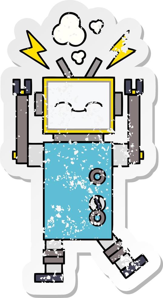 distressed sticker of a cute cartoon robot vector