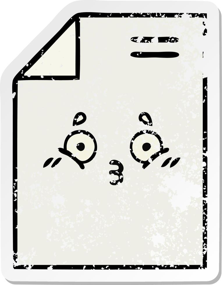 distressed sticker of a cute cartoon sheet of paper vector