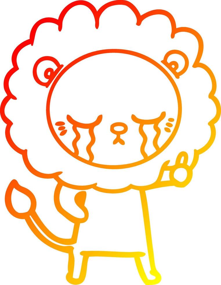 warm gradient line drawing crying cartoon lion vector
