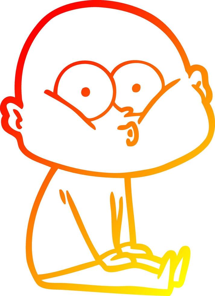 warm gradient line drawing cartoon bald man staring vector