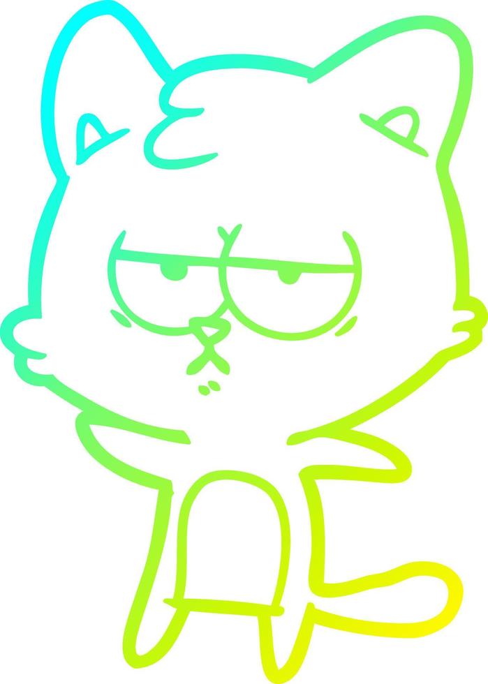 cold gradient line drawing bored cartoon cat vector