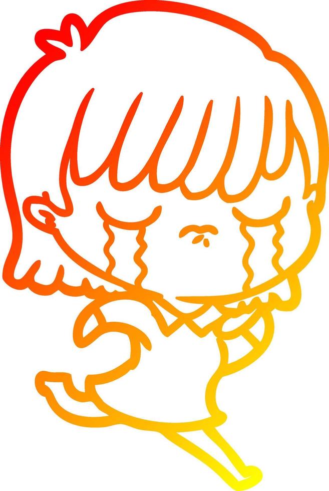 warm gradient line drawing cartoon woman crying vector