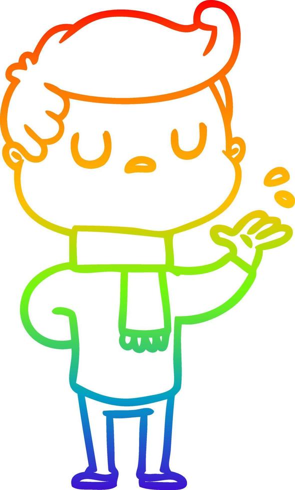 rainbow gradient line drawing cartoon aloof man vector