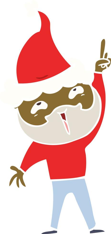 flat color illustration of a happy bearded man wearing santa hat vector