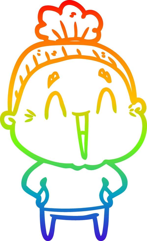 rainbow gradient line drawing cartoon happy old lady vector