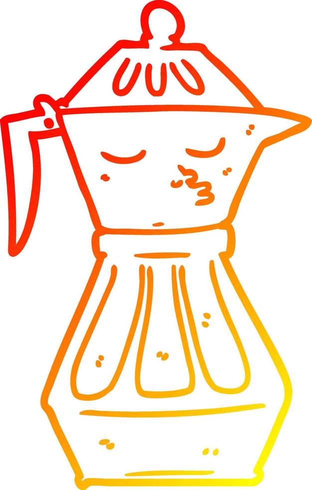 warm gradient line drawing cartoon coffee pot vector
