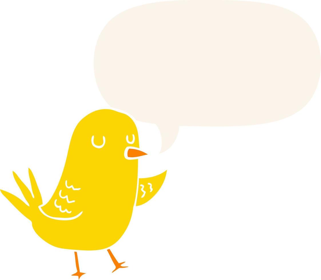 cartoon bird and speech bubble in retro style vector