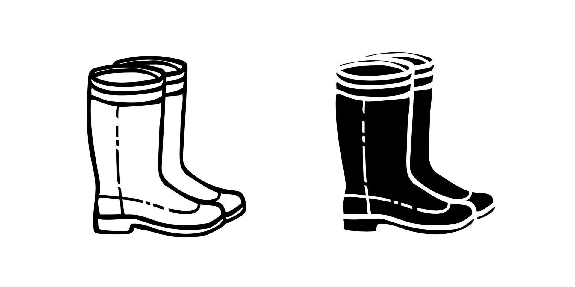 conjunto de iconos de línea de arranque de goma. botas de lluvia wellington vector