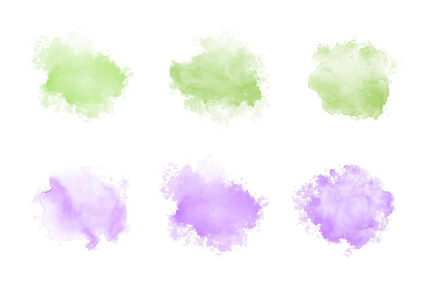 Set of abstract purple and green watercolor water splash vector