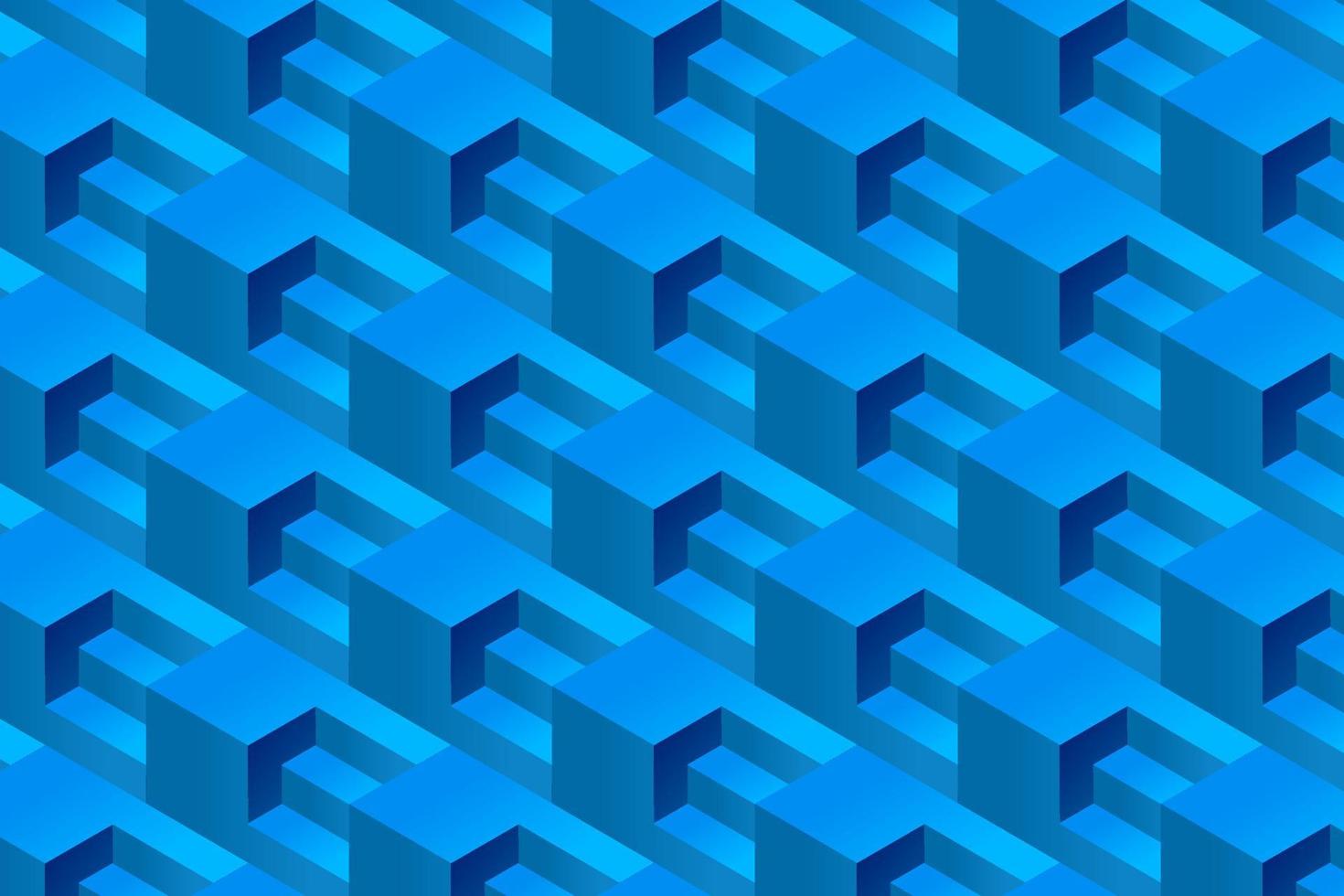 Abstract geometric vector background with cubes and stairs. 3D rendering, isometric projection of blue cubes and stairs.