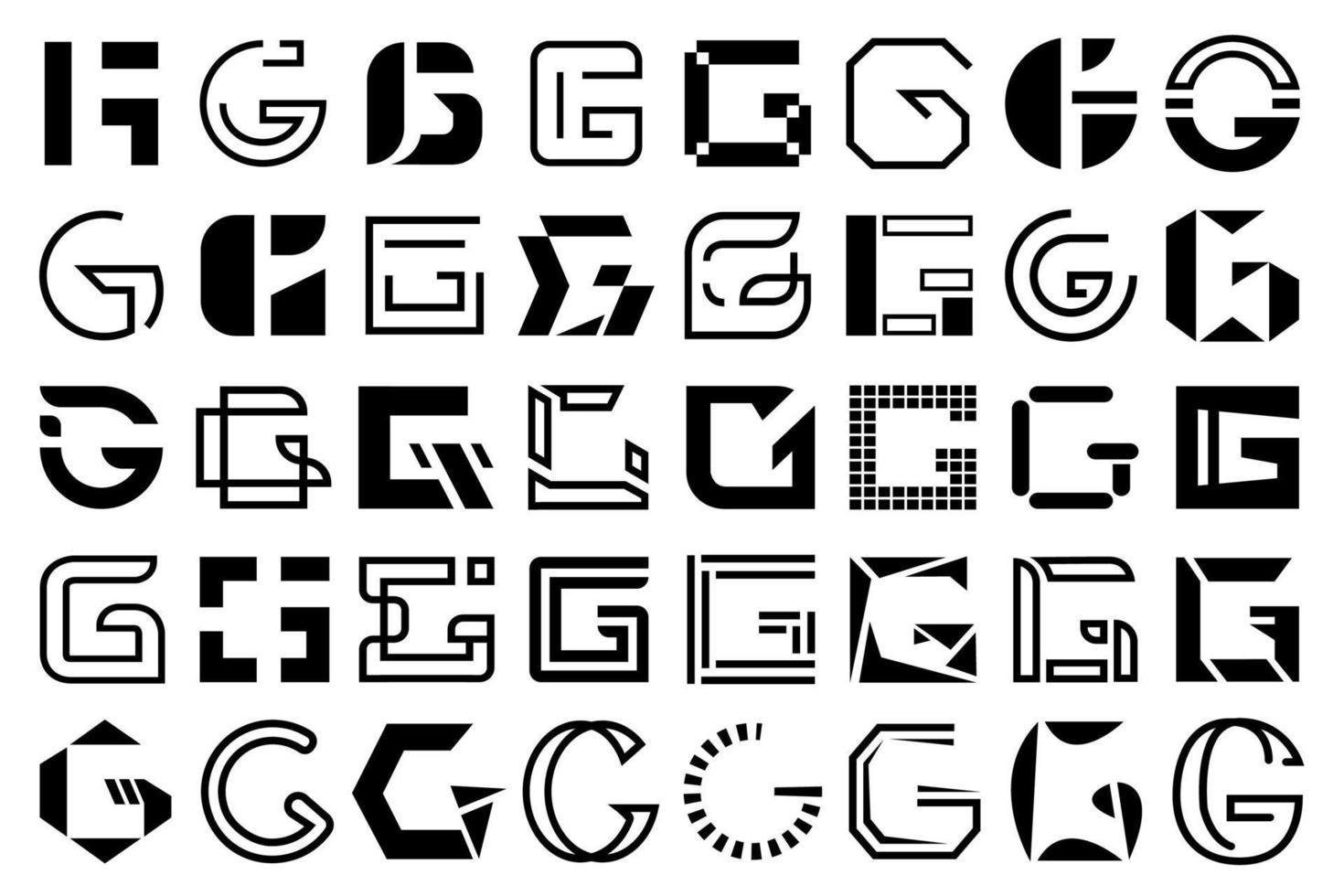 G logo set, collection of uppercase letter g in black and white. Capital letter, geometric design collection vector