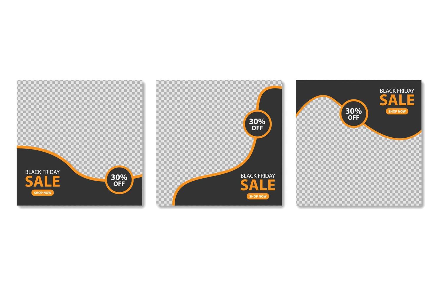 Set of editable minimal square banner template. Black and orange background color with shape. Suitable for social media post and web ads. Vector illustration