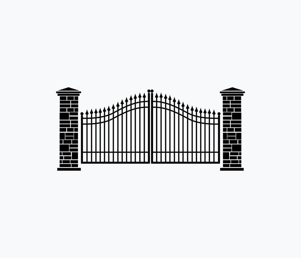 Steel gate with stone wall vector