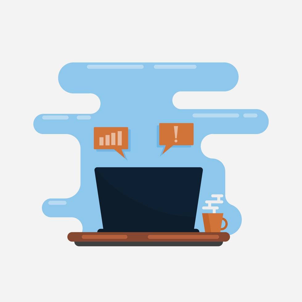 flat icon illustration of a work desk with laptop and hot drink suitable for business or educational design elements vector