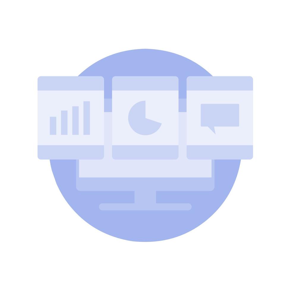 flat illustration computer screen showing data analysis vector