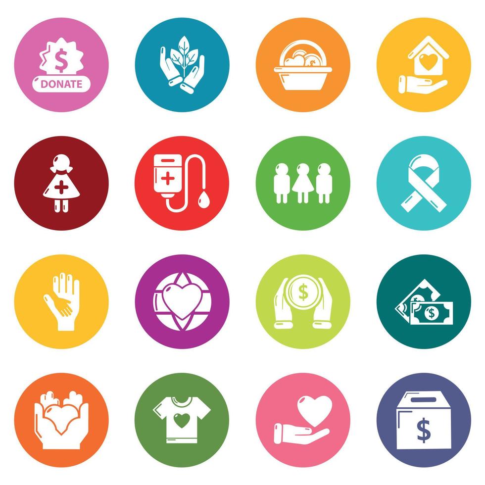 Charity icons set colorful circles vector