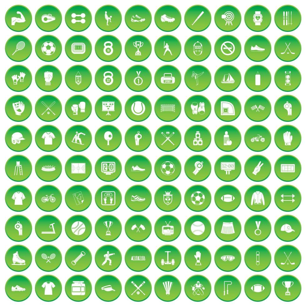 100 athlete icons set green circle vector