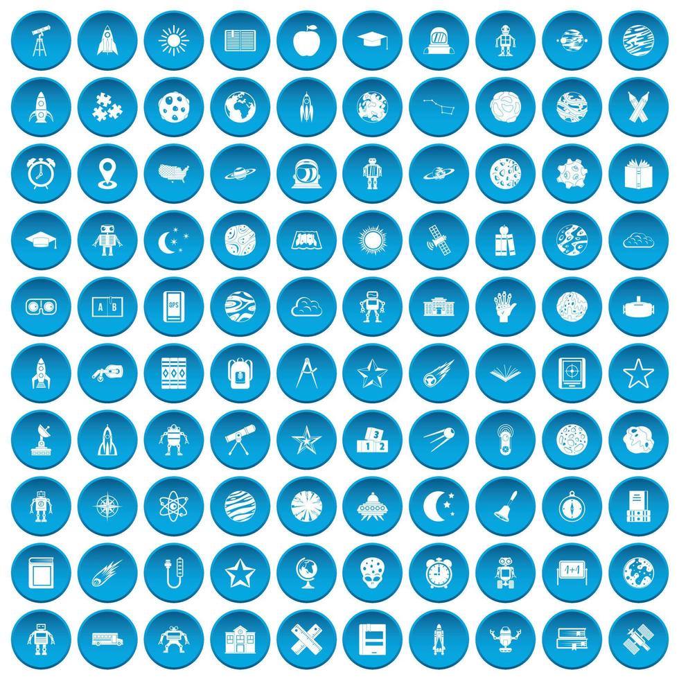 100 astronomy icons set blue vector