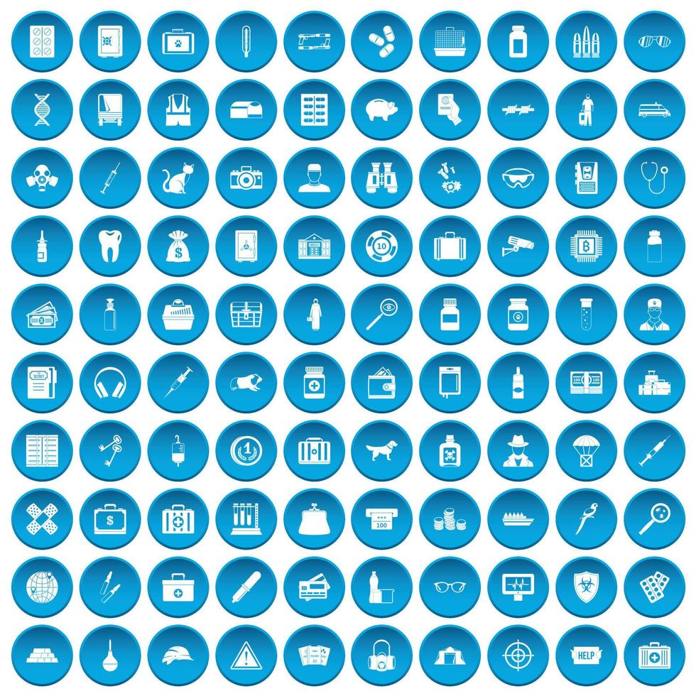 100 iconos de caso conjunto azul vector