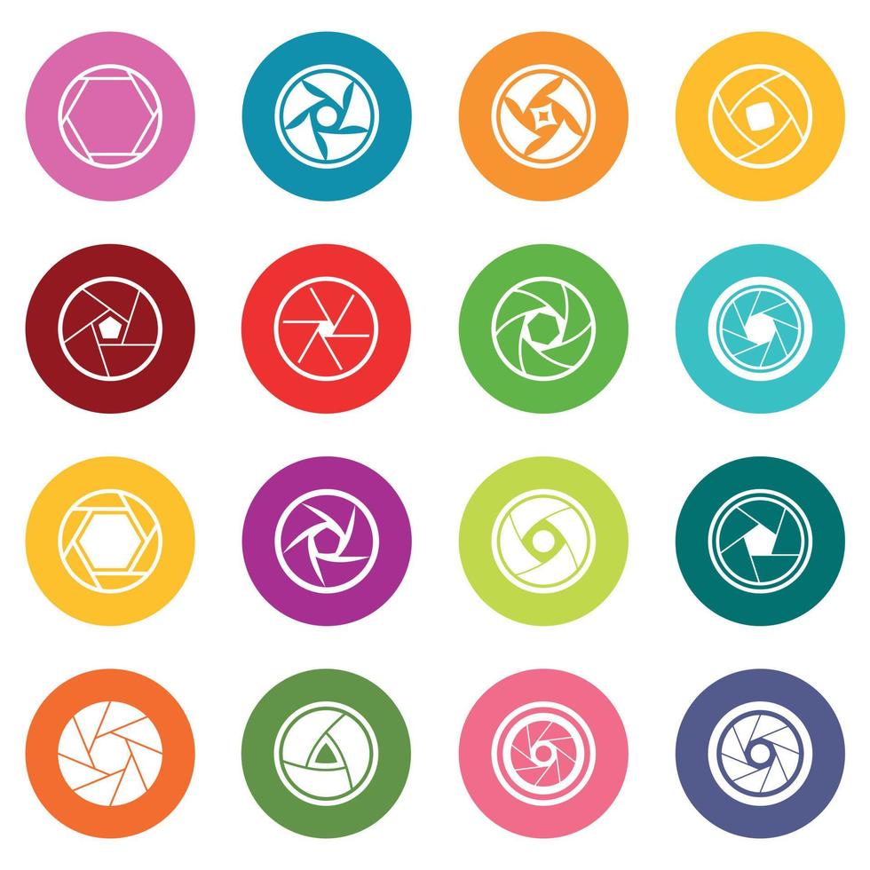 Photo diaphragm icons many colors set vector