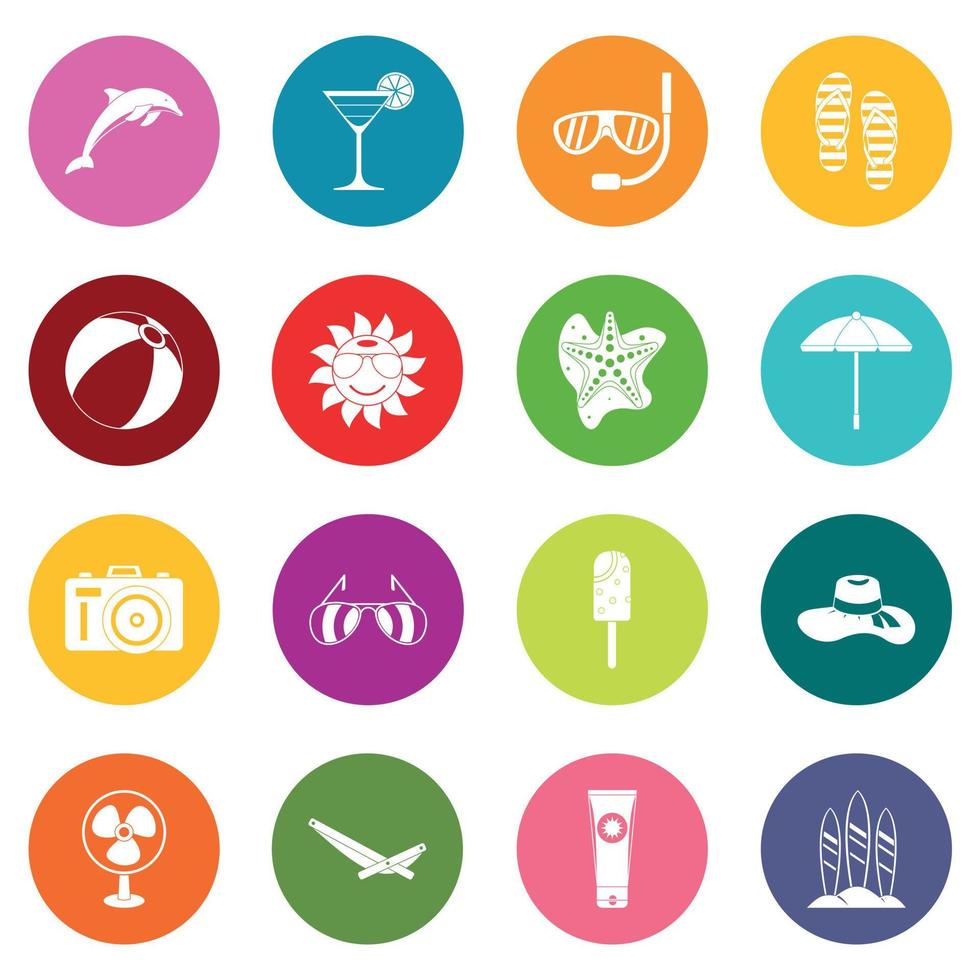 Summer rest icons many colors set vector