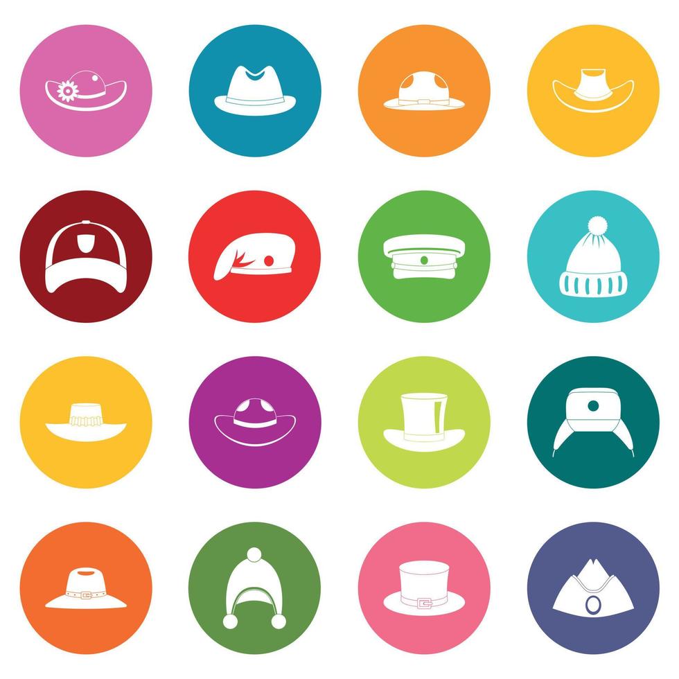 conjunto de iconos de sombrero tocado muchos colores vector