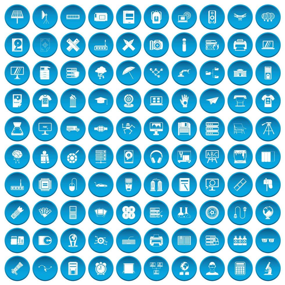 100 printer icons set blue vector