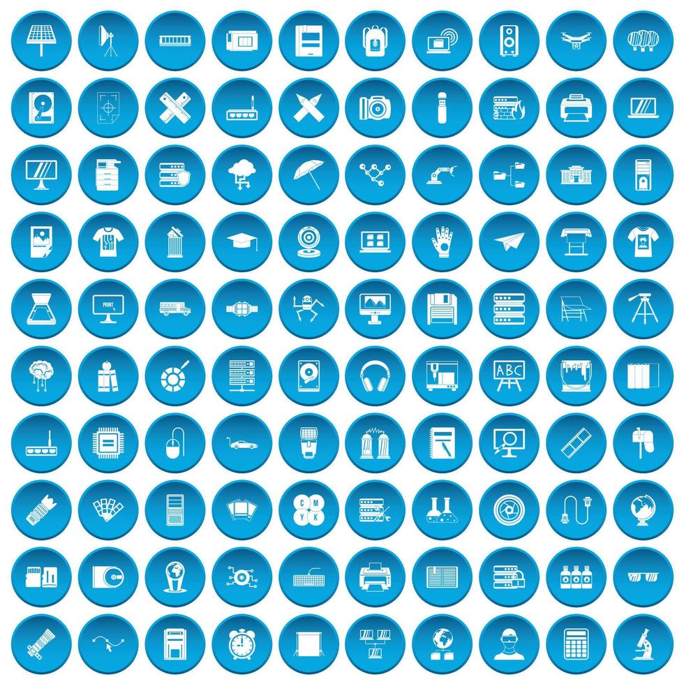 100 iconos de impresora azul vector