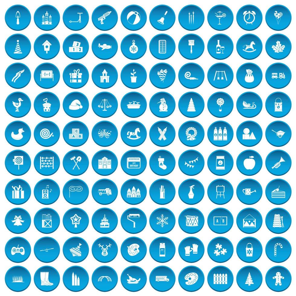100 preschool education icons set blue vector