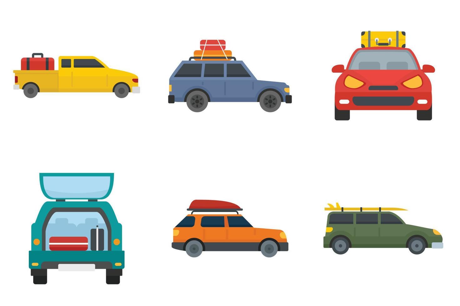 viajar en coche iconos conjunto vector plano aislado