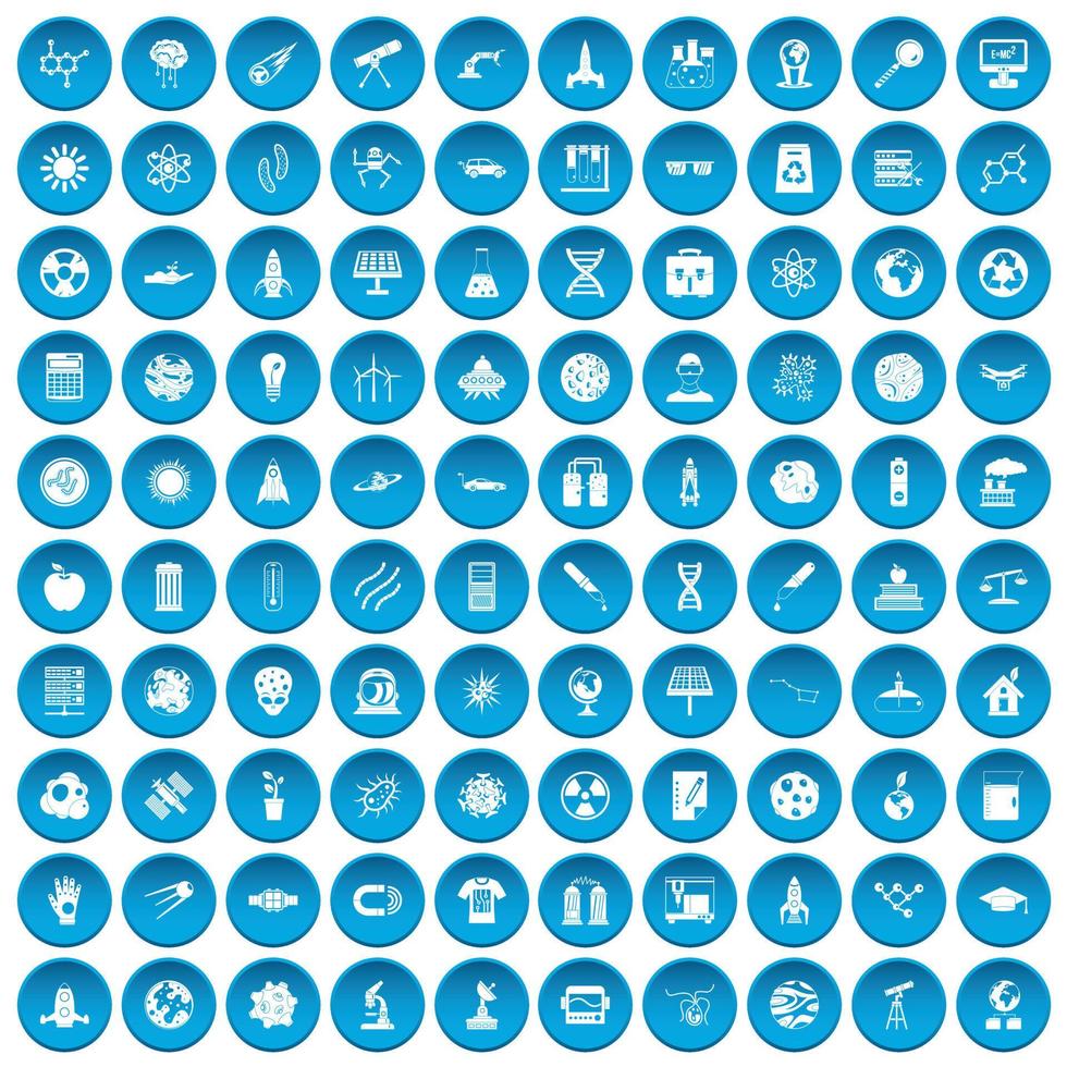 100 space technology icons set blue vector