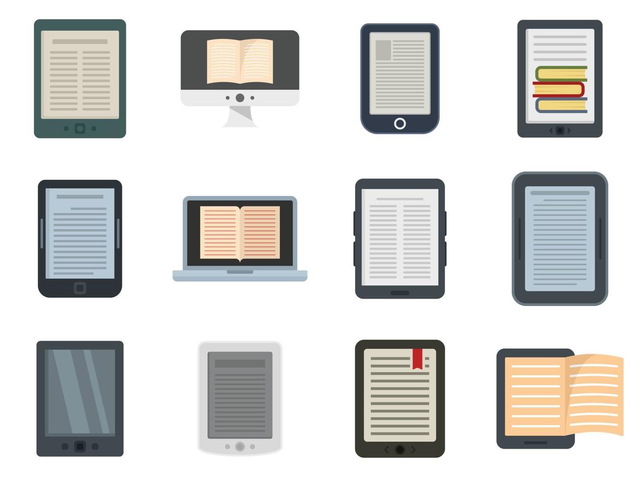 Ebook icons set flat vector isolated
