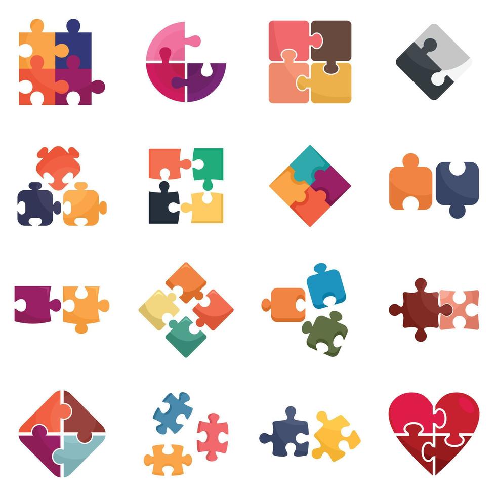 Jigsaw icons set flat vector isolated