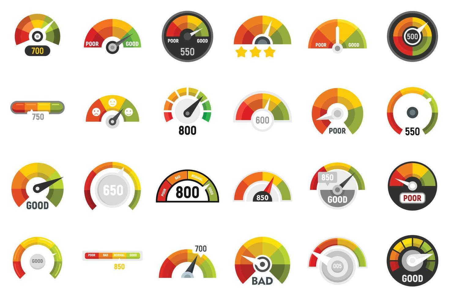 Credit score icons set flat vector isolated