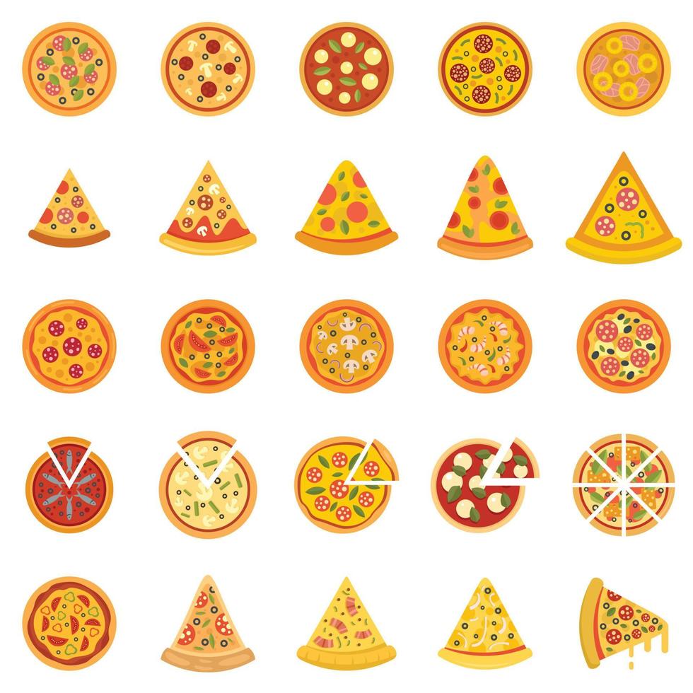 Pizza icons set flat vector isolated