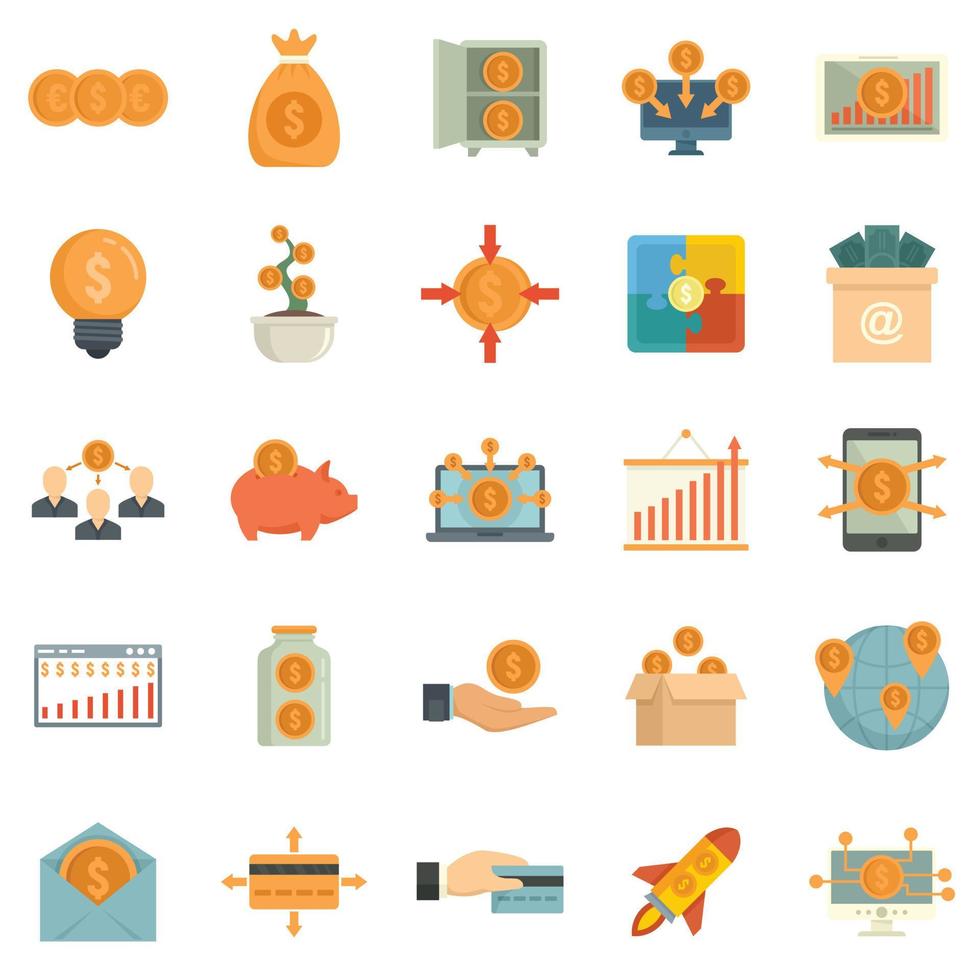 Crowdfunding platform icons set flat vector isolated