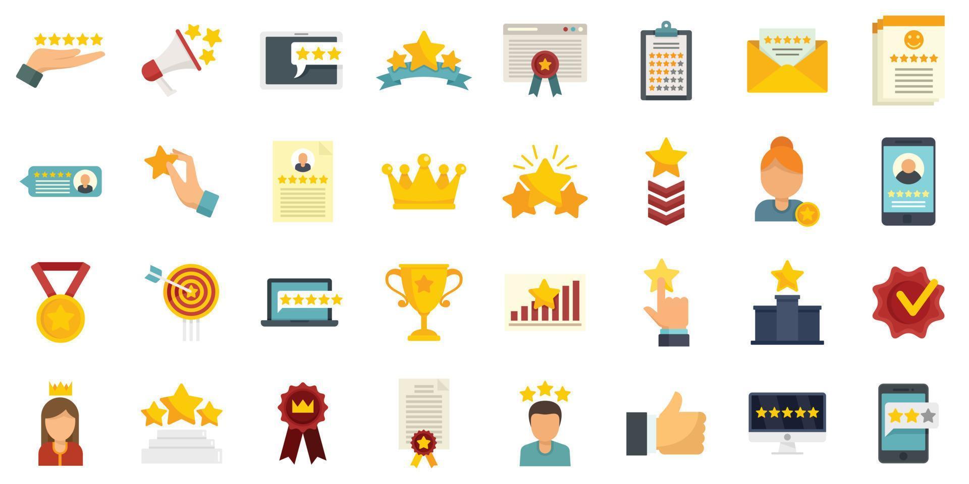 Reputation icons set flat vector isolated