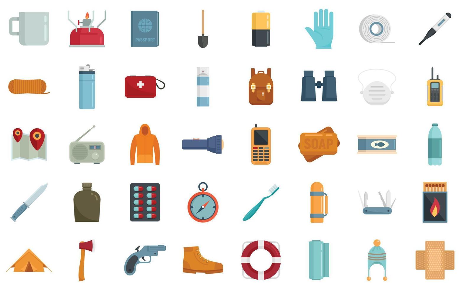 Survival icons set flat vector isolated