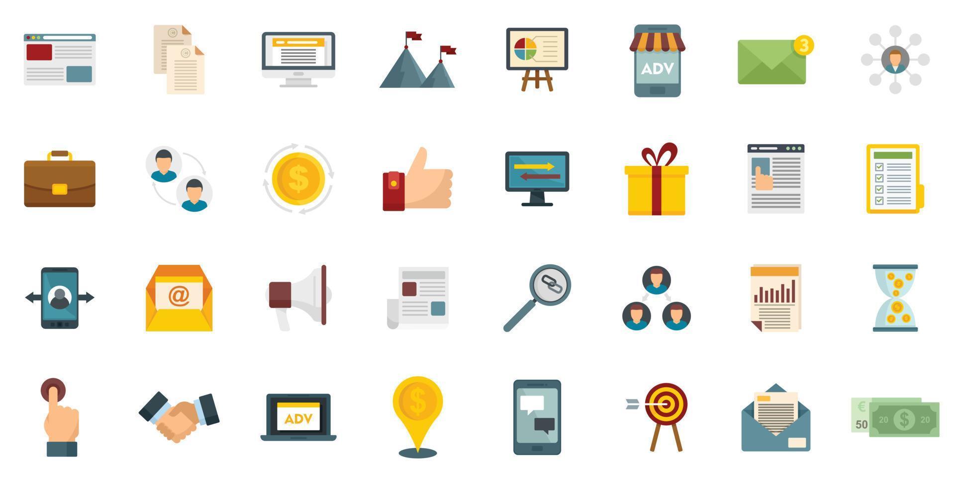Affiliate marketing icons set flat vector isolated