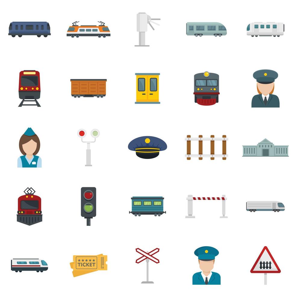 Electric train driver icons set flat vector isolated