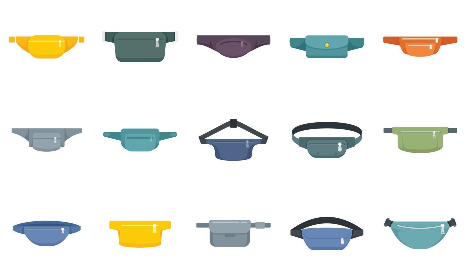Waist bag icons set flat vector isolated